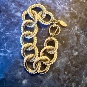 Vintage Signed Ann Taylor Gold Tone and Faux Pearl Bracelet Art Deco Revival